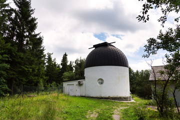 Klet astronomical observatory in forest south of the Mount Klet summit near Josefs lookout tower,...