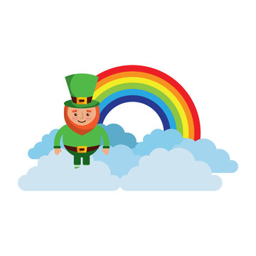 standing cartoon leprechaun on cloud rainbow vector illustration