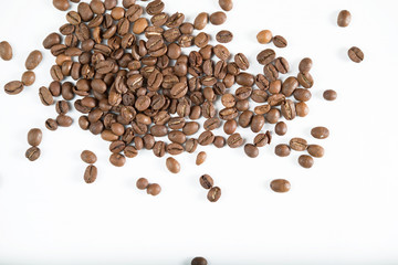 coffee beans scattered on white background isolate