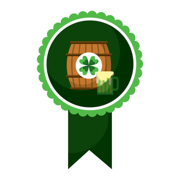 rosette badge with wooden barrel beer vector illustration