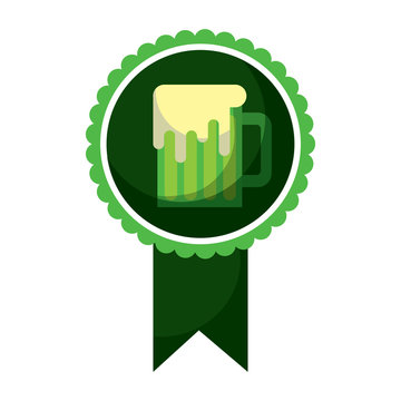 rosette badge with beer glass foamy drink vector illustration