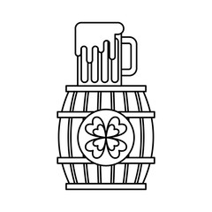 wooden barrel clover with beer glass beverage vector illustration outline image