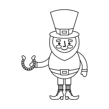 leprechaun holding horseshoe for luck traditional vector illustration outline image