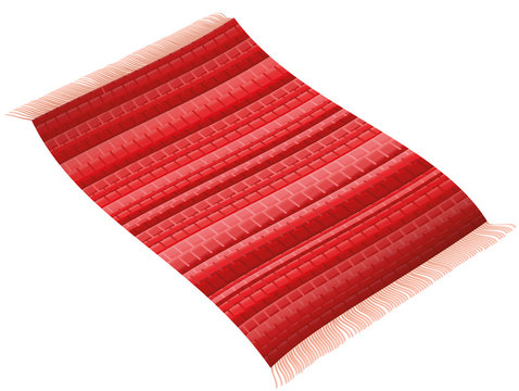 Red carpet. Flying rag rug like a magic carpet. Isolated vector illustration on white background.