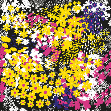 Abstract floral seamless pattern with strokes and dotted for textile, paper and web design