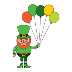 happy leprechaun holding bunch balloons decoration vector illustration