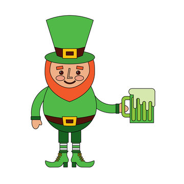 cute leprechaun holding cold beer drink vector illustration