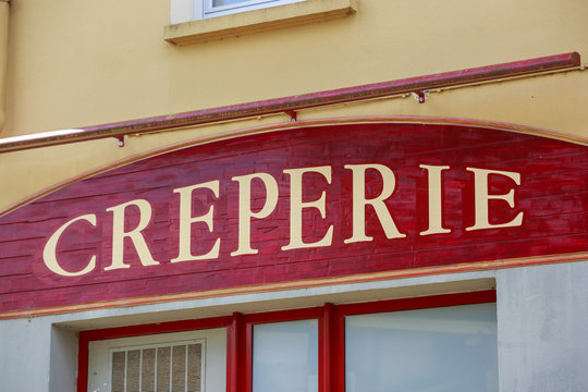 Pancake restaurant sign ("Creperie" in French). Brittany, France.