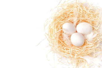 still life of eggs, Easter eggs on the dry grass