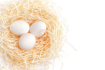 still life of eggs, Easter eggs on the dry grass