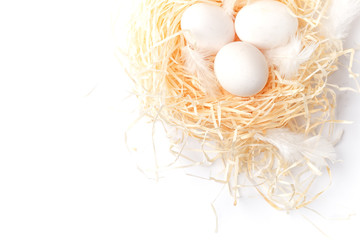 still life of eggs, Easter eggs on the dry grass