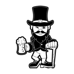 Elf with beer and walking stick icon vector illustration graphic design