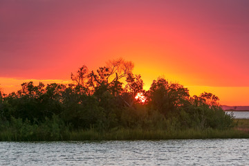 A brilliant sunset on the bay at Assateague Island National Seashore, Maryland