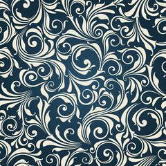 Vector seamless yellow floral pattern on a dark blue background.