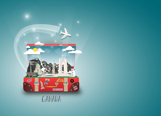 Obraz premium Canada Landmark Global Travel And Journey paper background. Vector Design Template.used for your advertisement, book, banner, template, travel business or presentation.