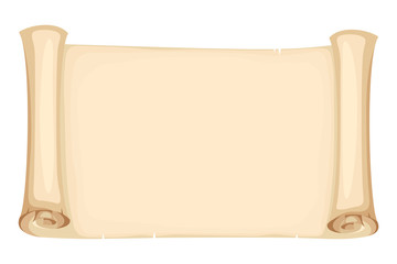 Vector horizontal beige parchment scroll isolated on a white background.