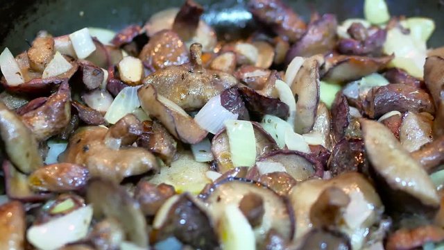 Fried mushrooms in the frying pan