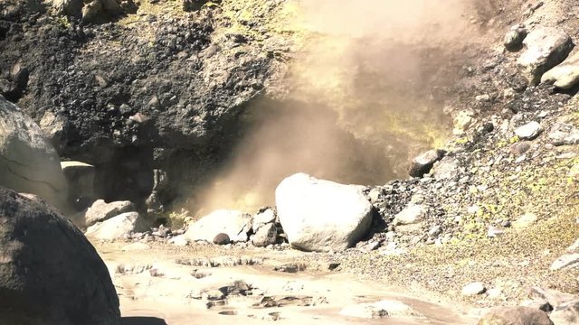 Geyser on the slope of Ebeko volcano, Paramushir island, northern Kuril Islands, Sea of Okhotsk, Russia. Original sound