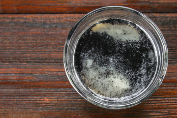 Coal latte. Black cappuccino. Black coffee with activated carbon.