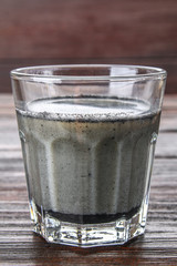 Coal latte. Black cappuccino. Black coffee with activated carbon.