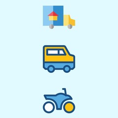 Icons about Transportation with motorbike, van and truck