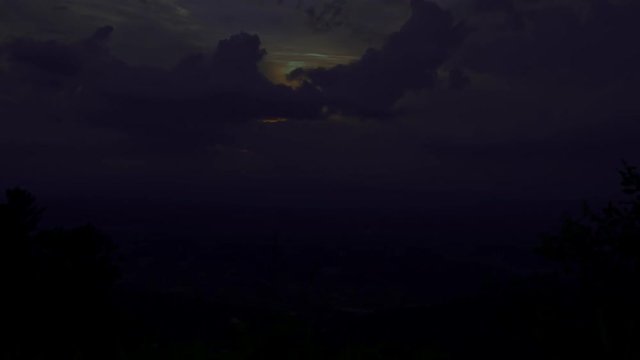 landscape view of a valley in a sunset timelapse with fade to black