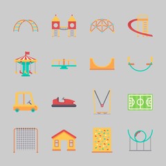 Icons about Amusement Park with climbing, climb , bumber car, toy car, skater and game zone