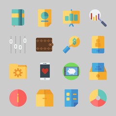 Icons about Business with presentation, smartphone, agenda, info, folder and pie chart