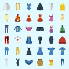 Icons about Women Clothes with shorts, swimsuit, shirt, dress, skirt and sleeveless