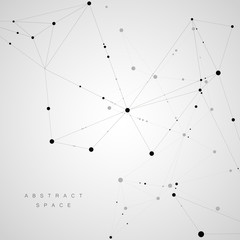 Polygonal pattern of connected black lines and dots on white background