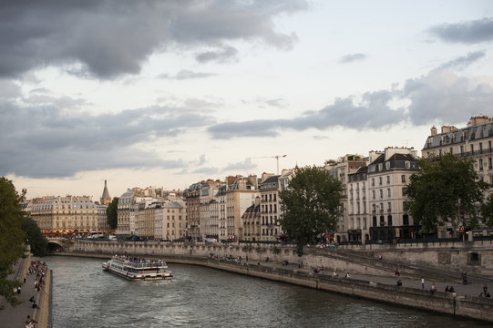 View of buildings and the River Seine in Paris, France
