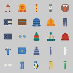 Icons about Man Accessories with winter hat, watch, wallet, sunglasses, tie and trousers