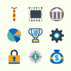 Icons about Digital Marketing with tie, money, target, pie chart, museum and trophy