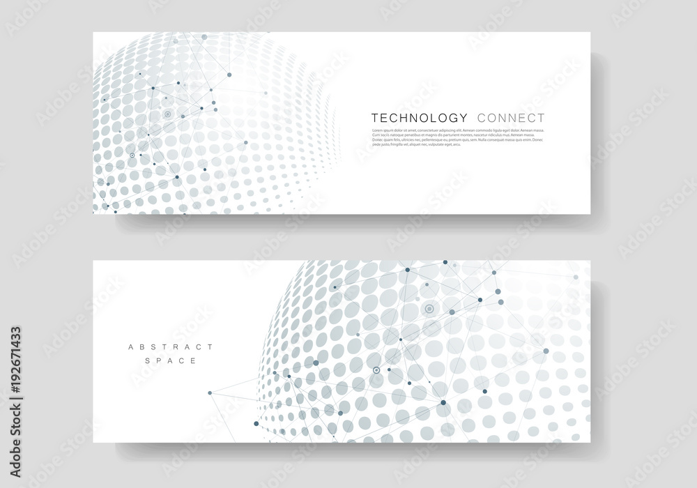 Poster vector halftone circle design witn molecule connect