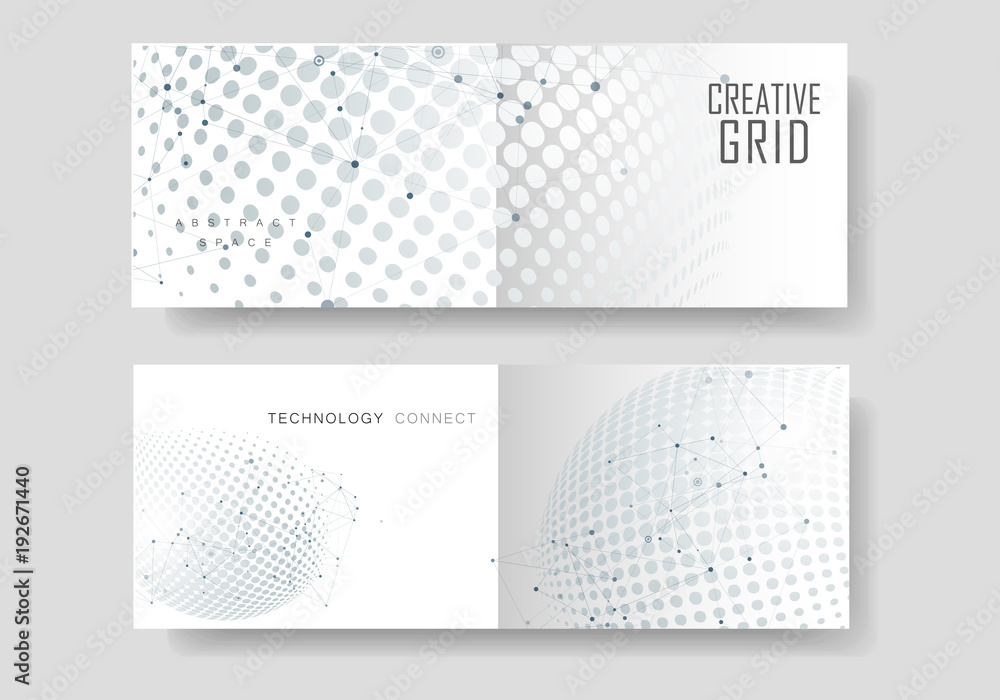 Poster Vector halftone circle design witn molecule connect