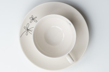 Empty coffee cup. Above view. Isolated on white background