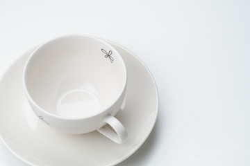 Empty coffee cup. Above view. Isolated on white background
