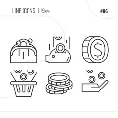 Line Icon of Money, Coin, Isolated Object. Line icons set.