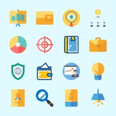 Icons about Business with certificate, idea, lamp, suitcase, notebook and smartphone