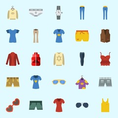 Icons about Man Clothes with vest, sunglasses, underwear, trousers, watch and sweater