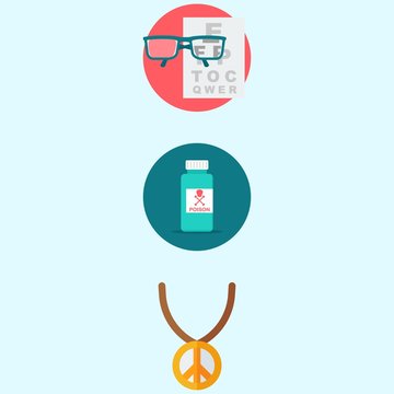 Icons about Hippies with necklace, poison and snell en chart