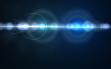 Blue digit lens flare with bright light in black background used for texture and material