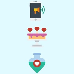 Icons about Romance Lifestyle with wedding cake, smartphone and potion