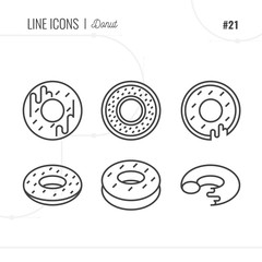 Line Icon of Donut, sweet, Isolated Object. Line icons set.