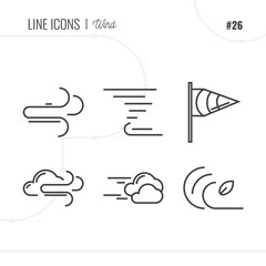 Line Icon of Wind, Weather, Isolated Object. Line icons set.