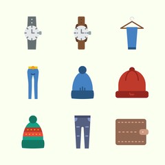 Icons about Man Accessories with trousers, watch, winter hat and wallet