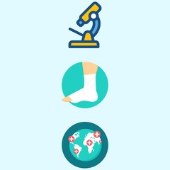 Icons about Medical with worldwide, sprain and microscope