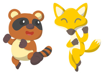 陽気なタヌキとキツネ