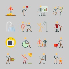 Icons about Human with baby, olimpic games, walker, proposal, ceo and family