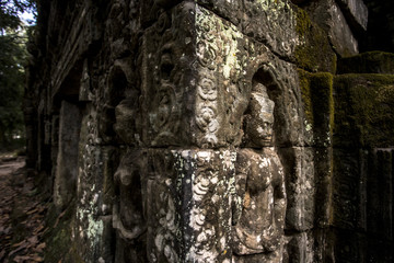 Siem Reap Angkor Wat apsara dancer ancient stone carving on wall and pillar